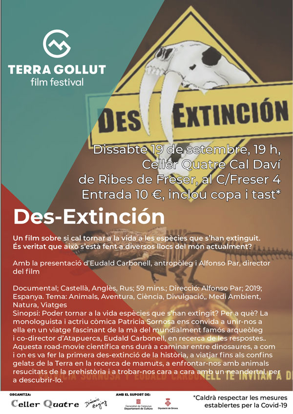 Des-extinción, cinefòrum + copa + tast. Amb la presència d'Eudald Carbonell, antropòleg i Alfonso Par, director del film