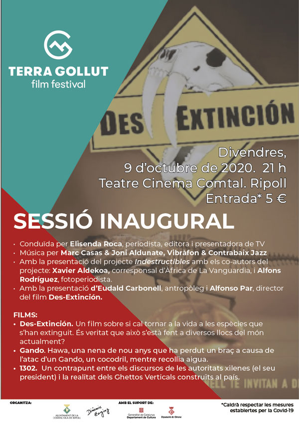 Des-Extinción, Gando i 1302. Sessió inaugural TERRA GOLLUT film festival. Amb la presència d'Eudald Carbonell, antropòleg i Alfonso Par, director del film